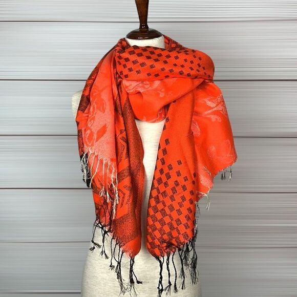NWOT Orange Jacquard Scarf Wrap - Picture 2 of 7
